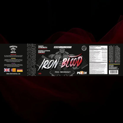Iron Supplements Iron Blood Pre-Workout Booster in Pfirsich-Geschmack, 340g Packung.