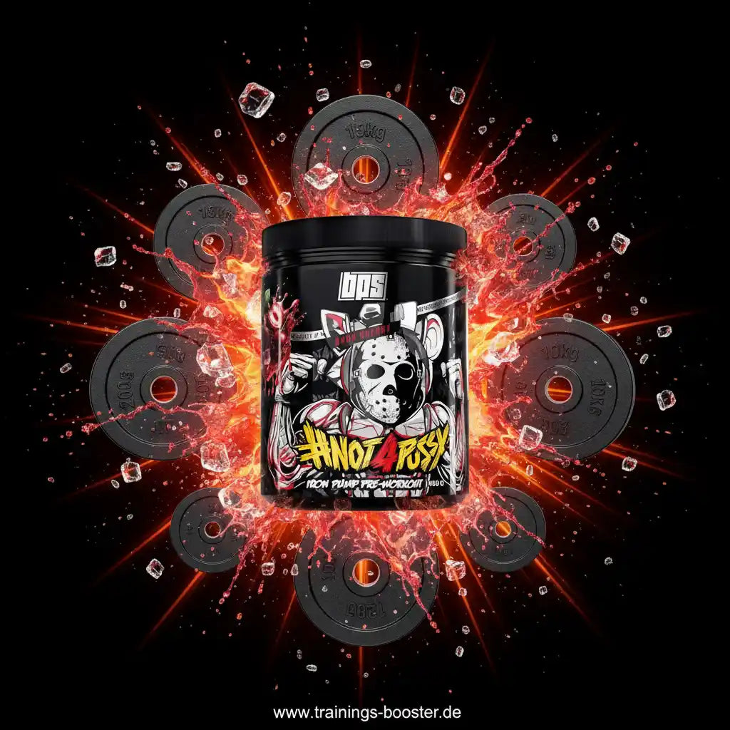 BPS Pharma IRON PUMP Pre-Workout Booster Dose vor Hantelscheiben und Feuer-Effekten
