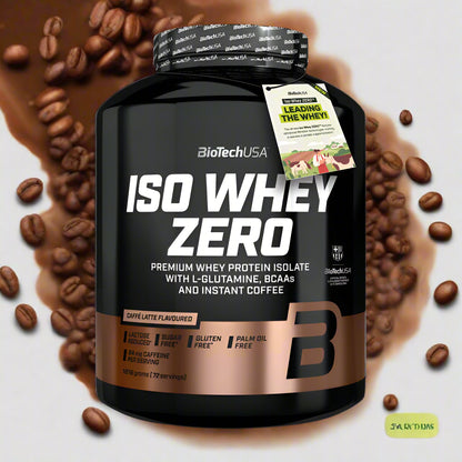 BioTechUSA ISO Whey Zero Caffè Latte mit Koffein, L-Glutamin und BCAAs, glutenfrei und zuckerfrei