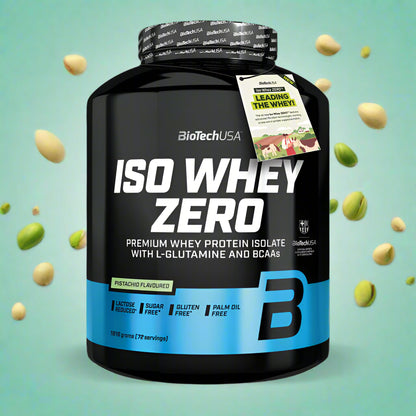 BioTechUSA ISO Whey Zero Pistazie, Premium Whey Protein Isolat mit L-Glutamin & BCAAs, laktosefrei, zuckerfrei, glutenfrei