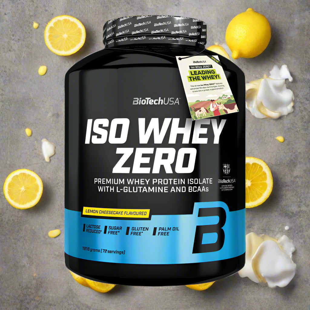 BioTechUSA ISO Whey Zero Proteinpulver Zitrone Käsekuchen Geschmack, laktosefrei, zuckerfrei, glutenfrei