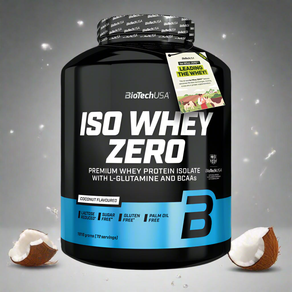 BioTechUSA ISO Whey Zero Kokosprotein mit L-Glutamin und BCAAs, laktosefrei, zuckerfrei, glutenfrei