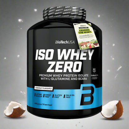 BioTechUSA ISO Whey Zero Kokosprotein mit L-Glutamin und BCAAs, laktosefrei, zuckerfrei, glutenfrei