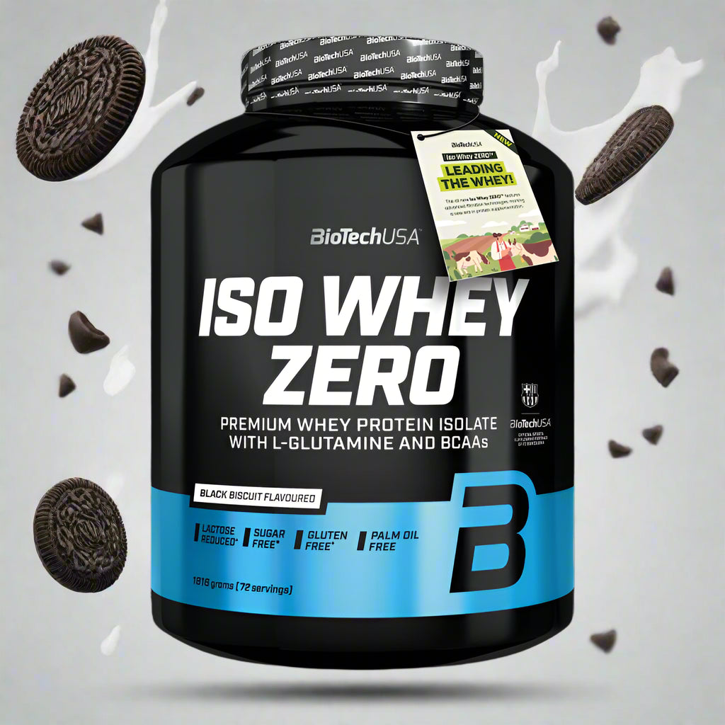 ISO WHEY ZERO Proteinpulver mit Schokobiskuit-Geschmack, laktosefrei und zuckerfrei