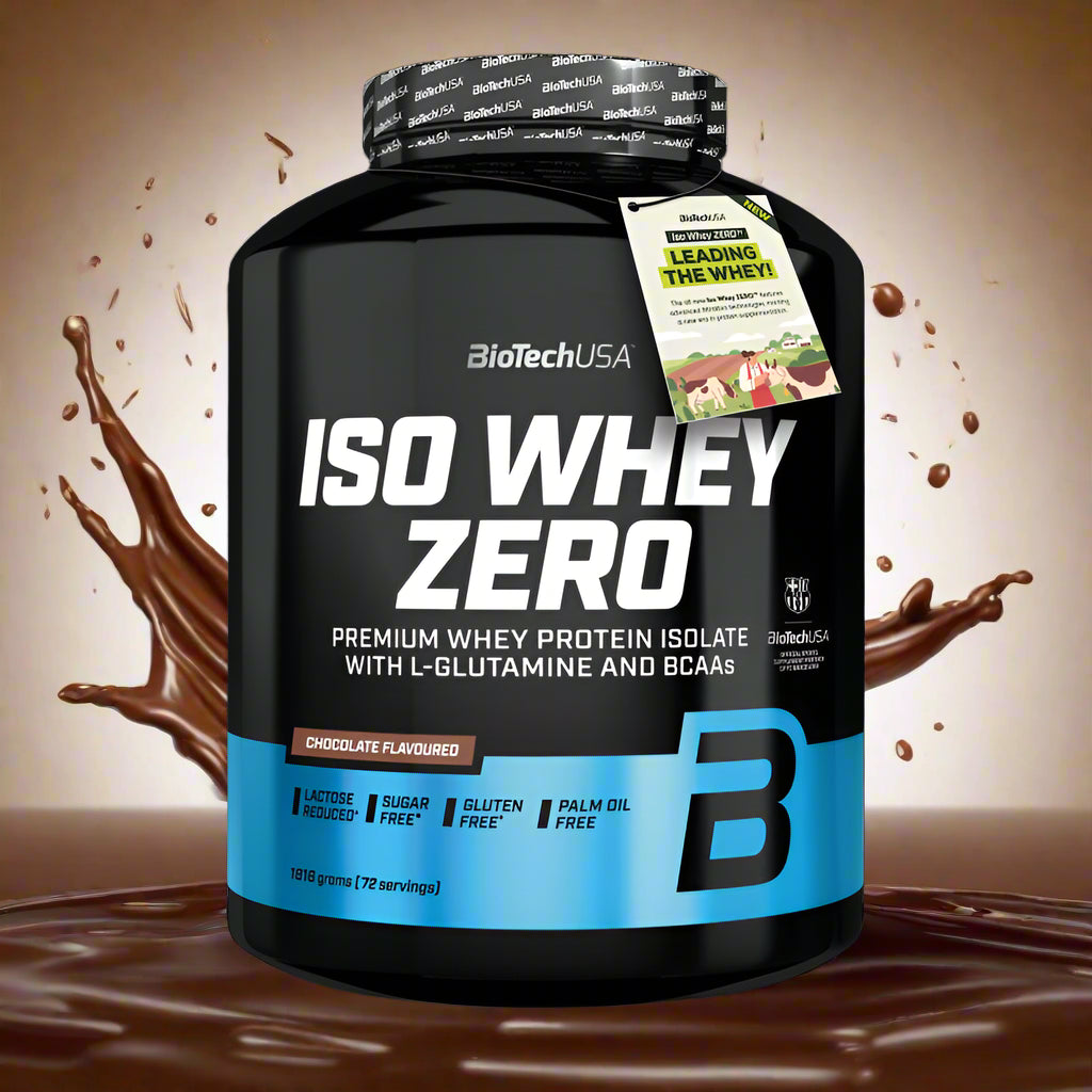 BioTechUSA ISO Whey Zero Schokoladenprotein mit L-Glutamin und BCAAs, laktosearm, zuckerfrei, glutenfrei