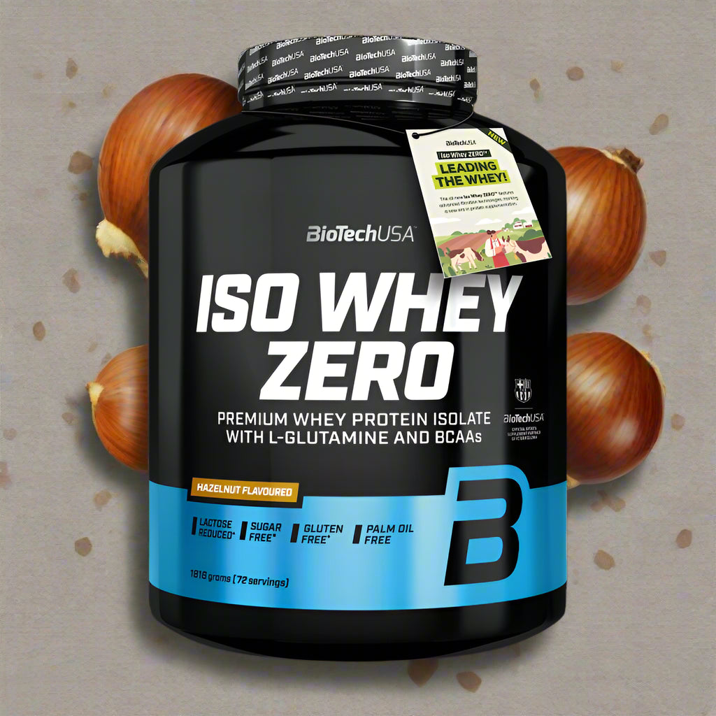 BioTechUSA ISO Whey Zero, Haselnussgeschmack, Premium Whey Protein Isolate mit L-Glutamin und BCAAs
