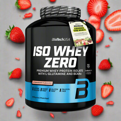 BioTechUSA ISO Whey Zero Erdbeere, Premium Whey Protein Isolat mit BCAAs, zuckerfrei, glutenfrei, laktosereduziert