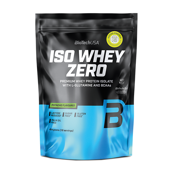 BioTechUSA ISO Whey Zero, pistazienaromatisiertes Eiweißpulver mit L-Glutamin und BCAAs, zuckerfrei, glutenfrei