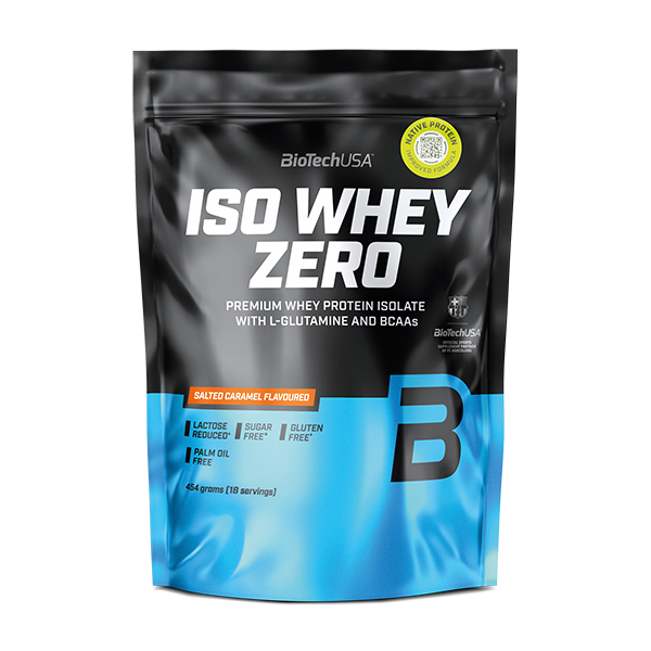 BioTechUSA ISO Whey Zero Salted Caramel, Premium Whey Protein Isolat mit L-Glutamin und BCAAs, laktosearm, zuckerfrei, glutenfrei