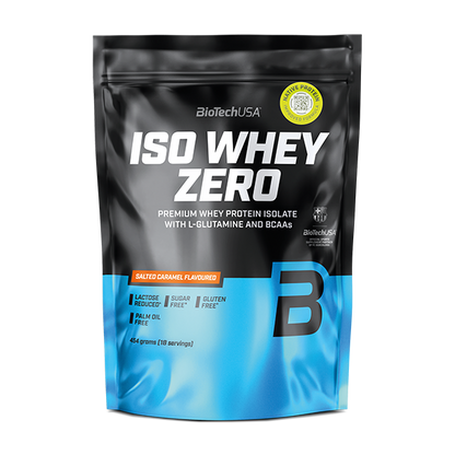 BioTechUSA ISO Whey Zero Salted Caramel, Premium Whey Protein Isolat mit L-Glutamin und BCAAs, laktosearm, zuckerfrei, glutenfrei