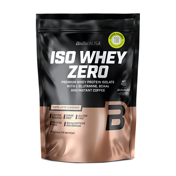 BioTechUSA ISO Whey Zero Eiweißpulver, koffeinhaltig, laktosefrei, zuckerfrei, glutenfrei, Caffè Latte Geschmack