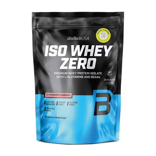BioTechUSA ISO Whey Zero Eiweißpulver, Erdbeer-Geschmack, laktosefrei, zuckerfrei, glutenfrei