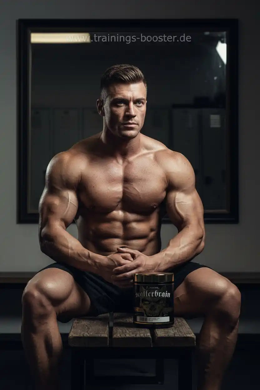 Muskulöser Athlet mit Nahrungsergänzungsmittel-Dose, ideal für Fitness und Muskelaufbau