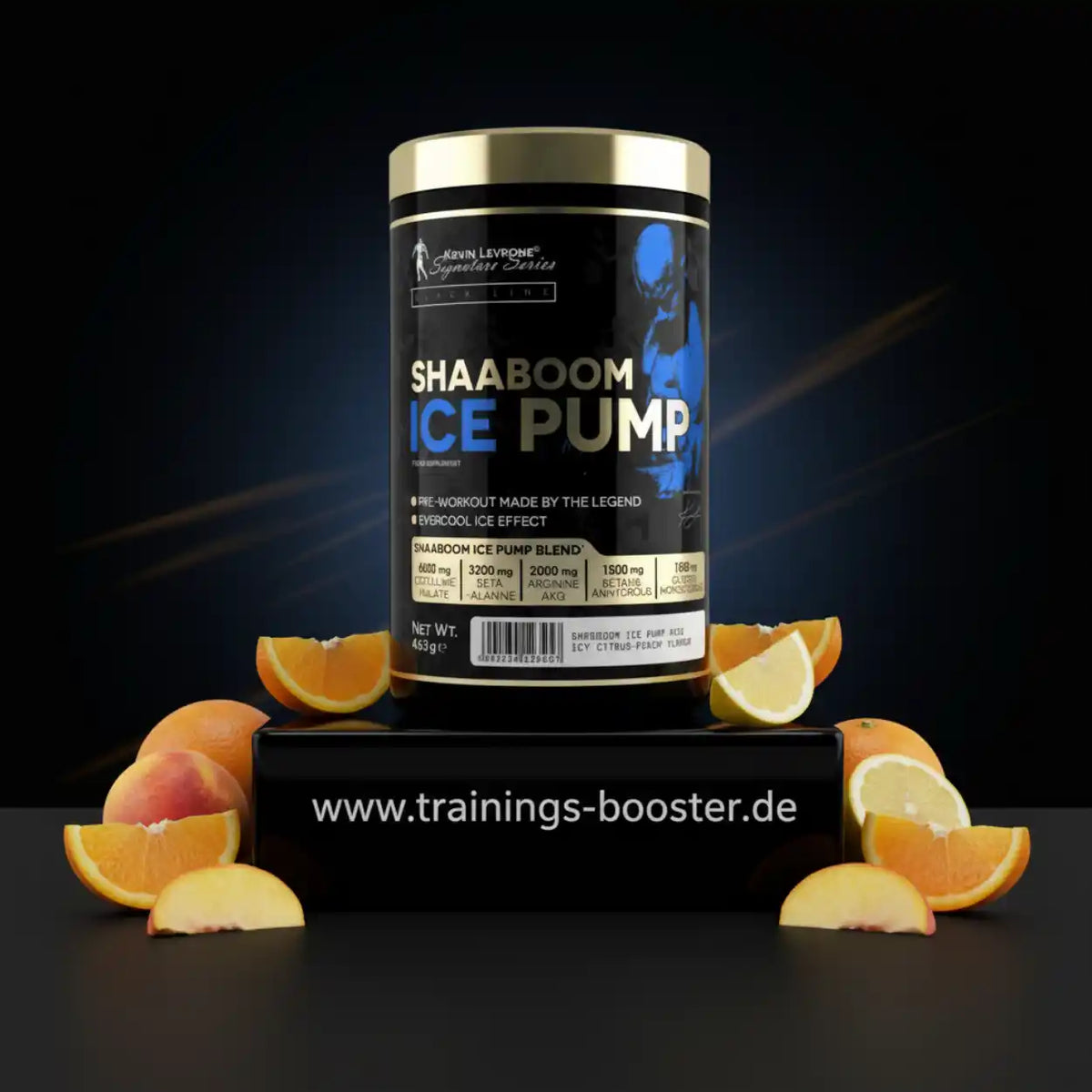 Kevin Levrone Shaaboom ICE Pump Pre-Workout Supplement Dose mit Pfirsich-Zitrusfrüchten