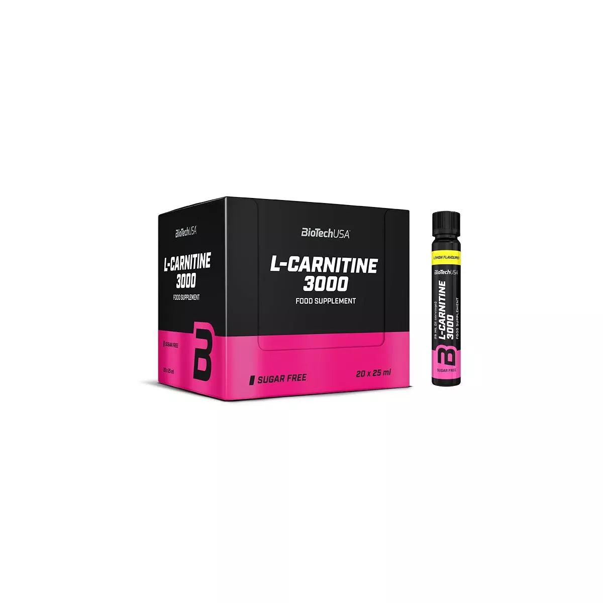 BioTechUSA L-Carnitin 3000 Nahrungsergänzung, zuckerfrei, 20x25ml Ampullen