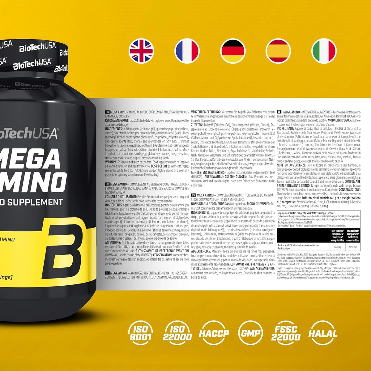 BioTechUSA Mega Amino Nahrungsergänzungsmittel mit Aminosäuren in Tablettenform