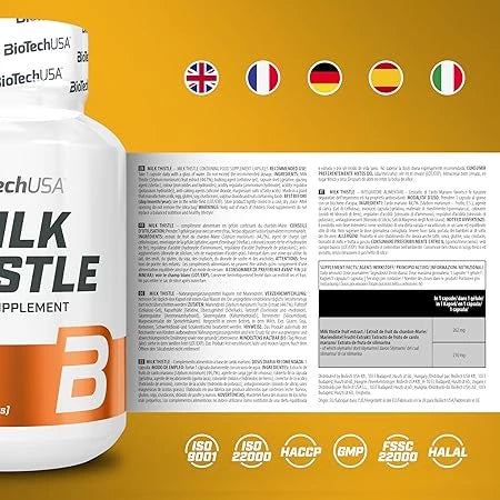 BiotechUSA Milchprotein-Supplement mit ISO-Zertifizierungen und Halal-Siegel