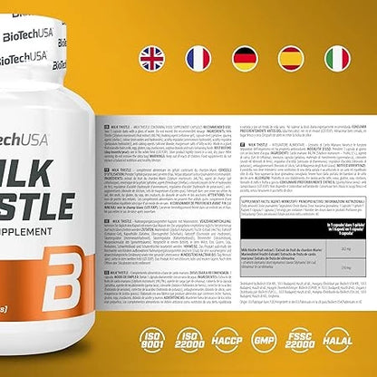 BiotechUSA Milchprotein-Supplement mit ISO-Zertifizierungen und Halal-Siegel