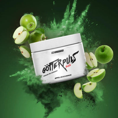 OS Nutrition Götterpuls NULL Pre Workout Booster mit Apfelgeschmack und grünen Äpfeln