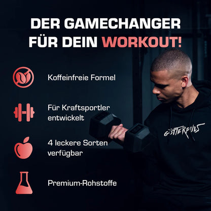 OS Nutrition Götterpuls NULL Pre Workout Booster Vorteile mit Sportler beim Training.