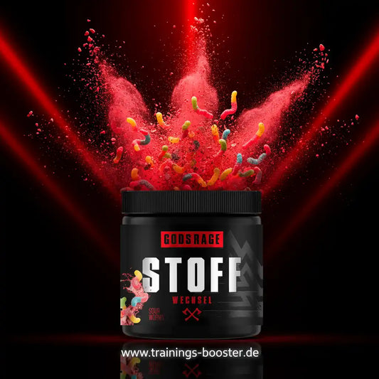 Gods Rage Stoff Pre-Workout Supplement in Sour Worms Geschmack mit explodierenden Gummibärchen
