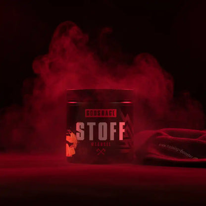 Godsrage Stoff Wechsel Dose mit Nahrungsergänzungsmittel vor rotem Nebel