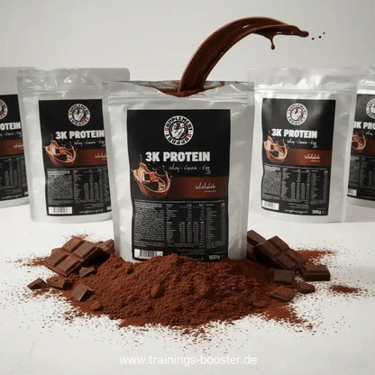 Supplement Support 3K Protein 500g Schokoladen-Proteinpulver mit Schokoladenstücken und Schokoguss