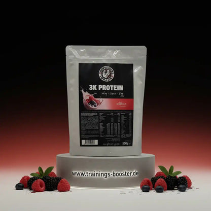 Supplement Support 3K Protein 500g Beutel Geschmack Waldbeere mit frischen Beeren