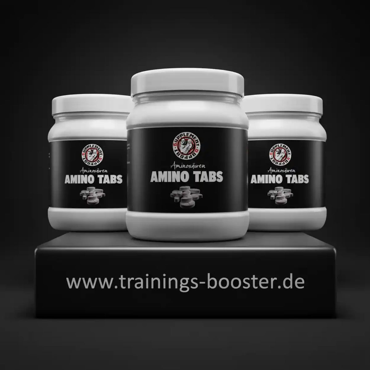 Amino Tabs Aminosäuren Tabletten für Sport und Training, Nahrungsergänzungsmittel in weißen Dosen
