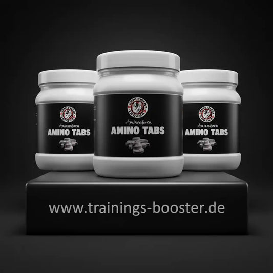 Amino Tabs Aminosäuren Tabletten für Sport und Training, Nahrungsergänzungsmittel in weißen Dosen