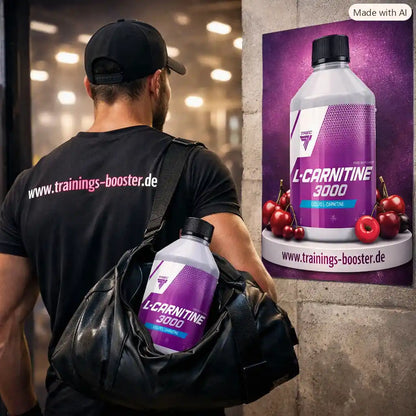 TREC NUTRITION L-Carnitine 3000 flüssiges Nahrungsergänzungsmittel in einer Sporttasche.
